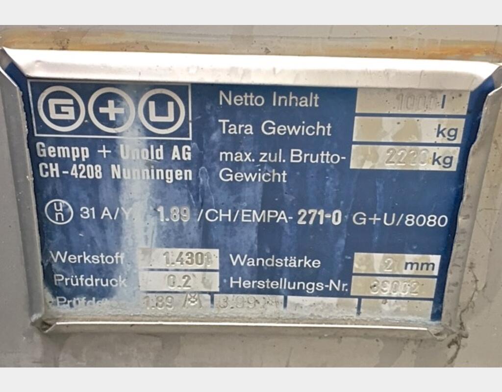 Container INOX 304 sur chassis - Capacité : 1000 litres