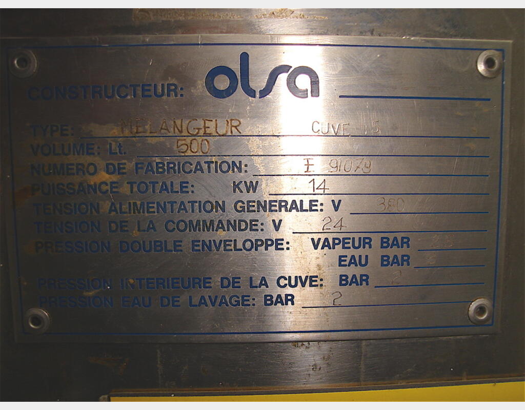 Cuve de mélange OLSA (TH17) - Volume : 500 litres