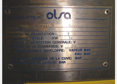 Cuve de mélange OLSA (TH17) - Volume : 500 litres
