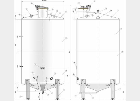 Cuve fermée sur pieds en INOX 316L - Volume : 10 200 litres