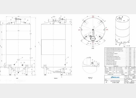 Cuve fermée sur pieds en INOX 304L - Volume : 20 600 litres