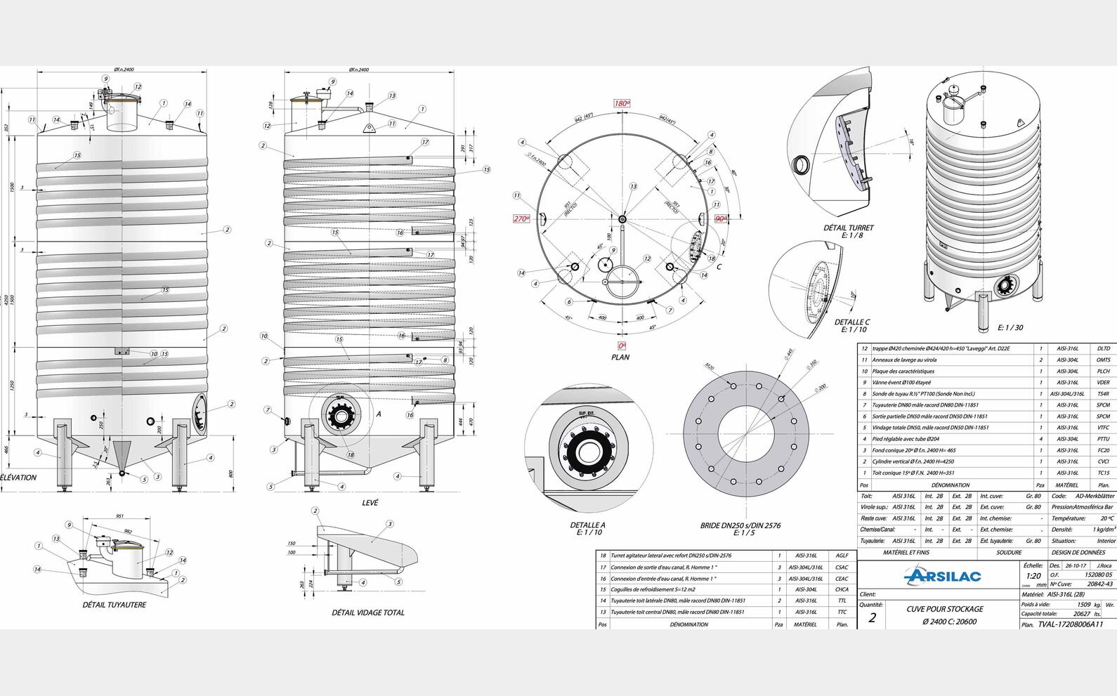 cuve INOX 316L ferm&eacute;e circuit coquill&eacute; MATERIEL NEUF