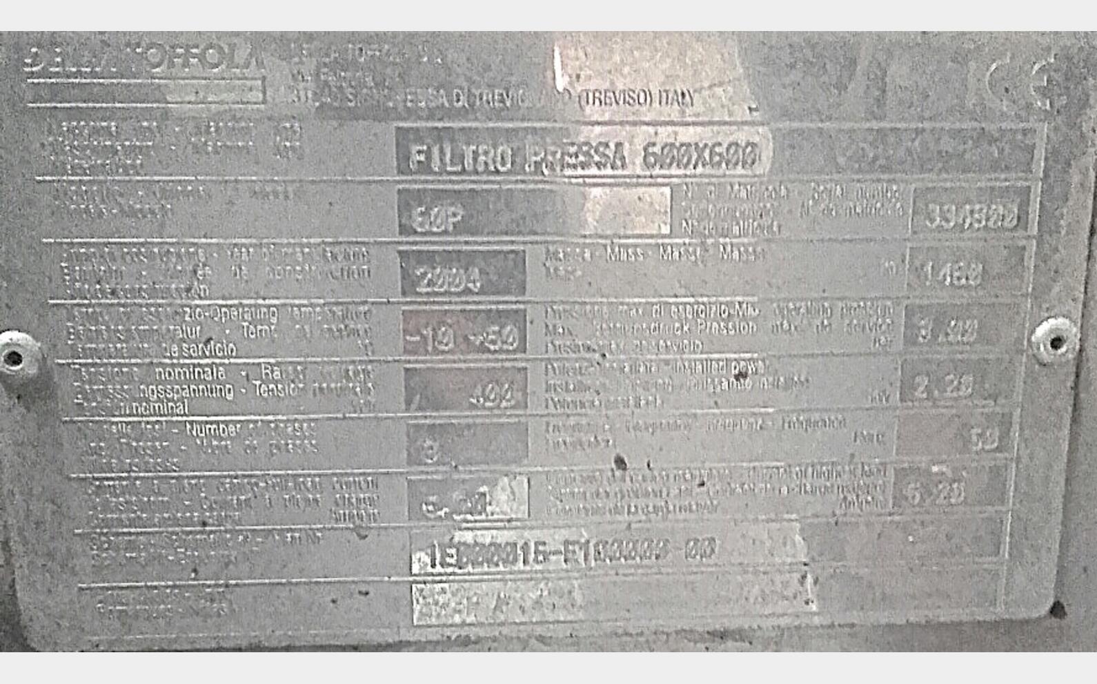 filtre presse DELLA TOFFOLA en 60 x 60