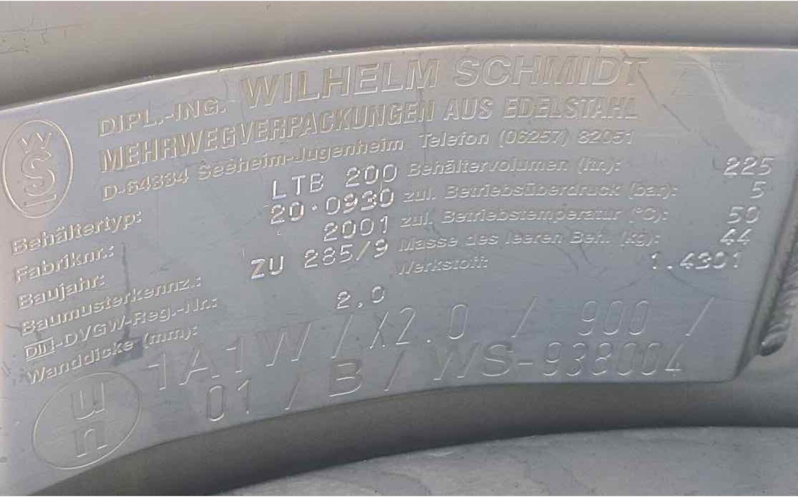 Cuve inox Marque : WILHELM SCHMIDT