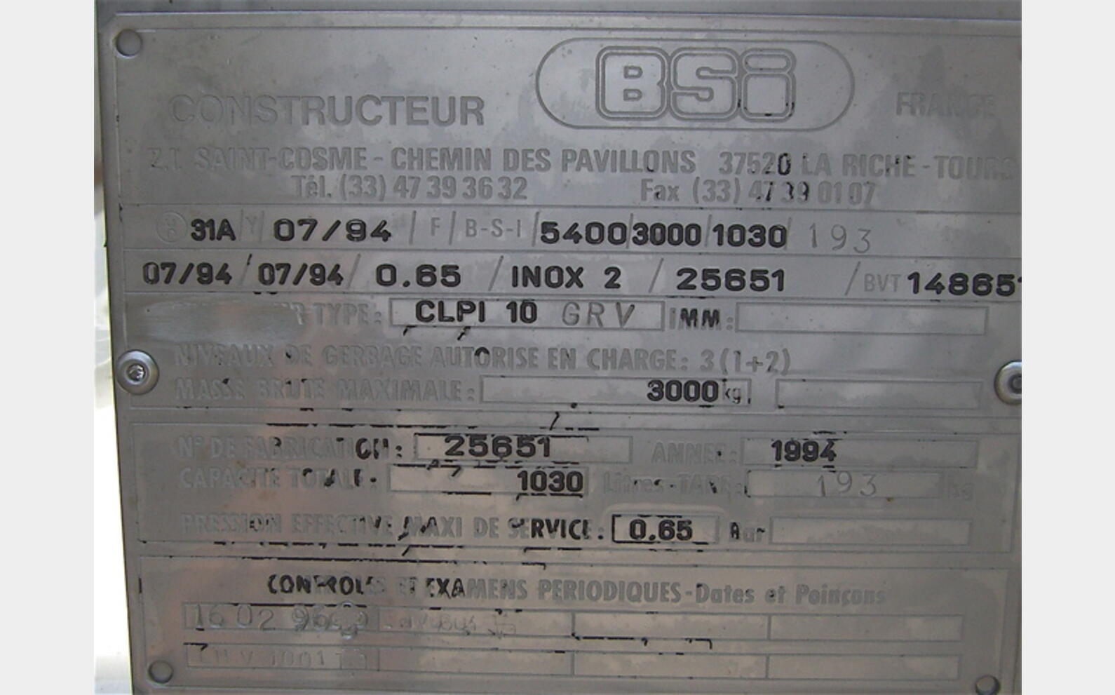 conteneur INOX 304L 1.030 litres BSI