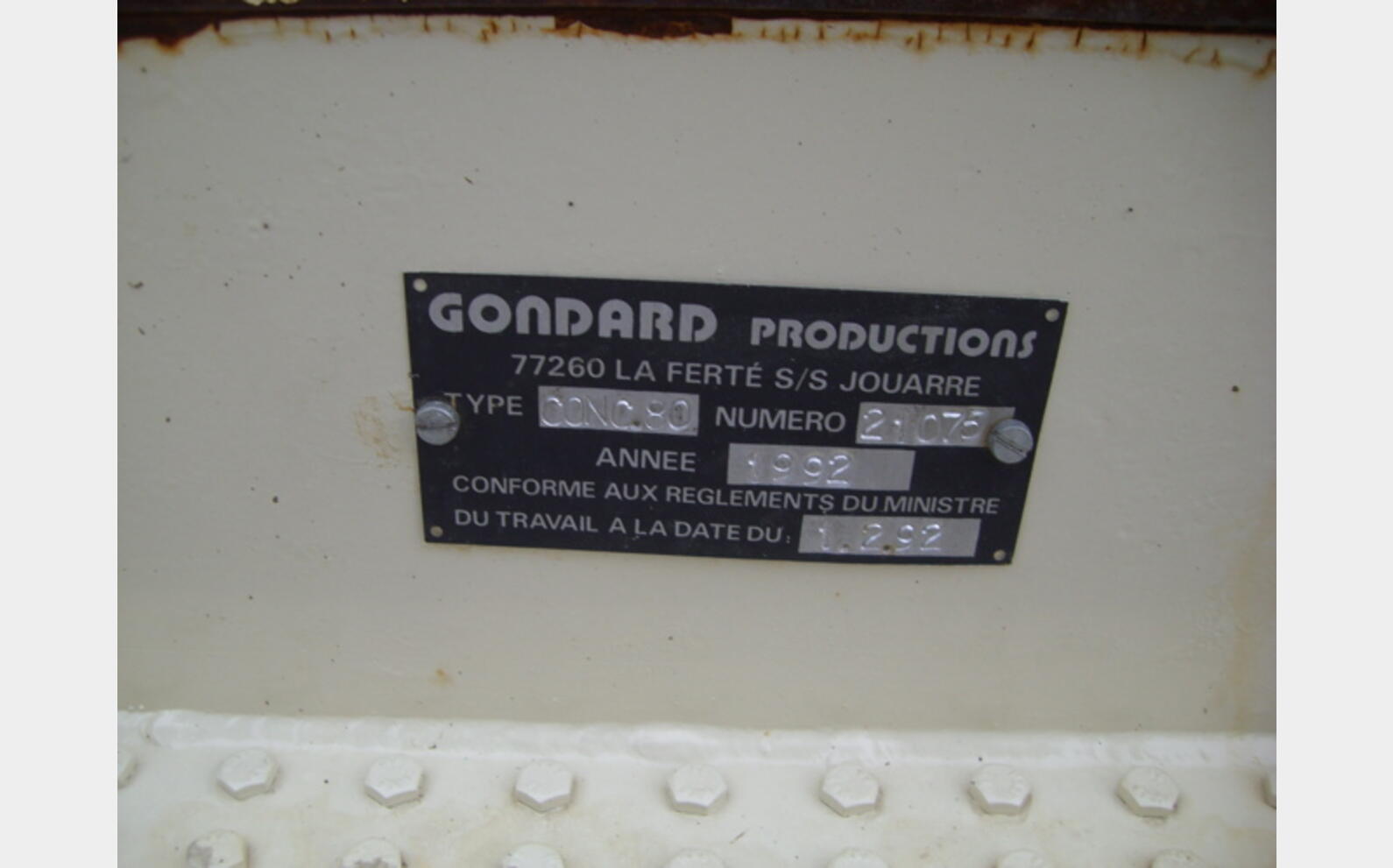 Broyeur GONDARD N&deg; : 21075. Type : CONC.80. Ann&eacute;e : 1992.