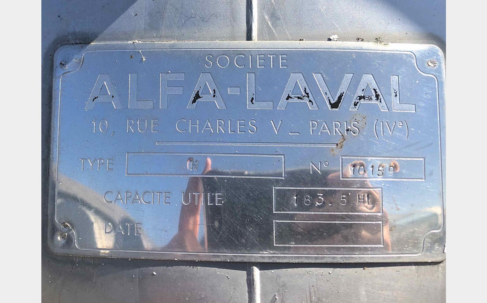 Cuve inox horizontale ALFA LAVAL