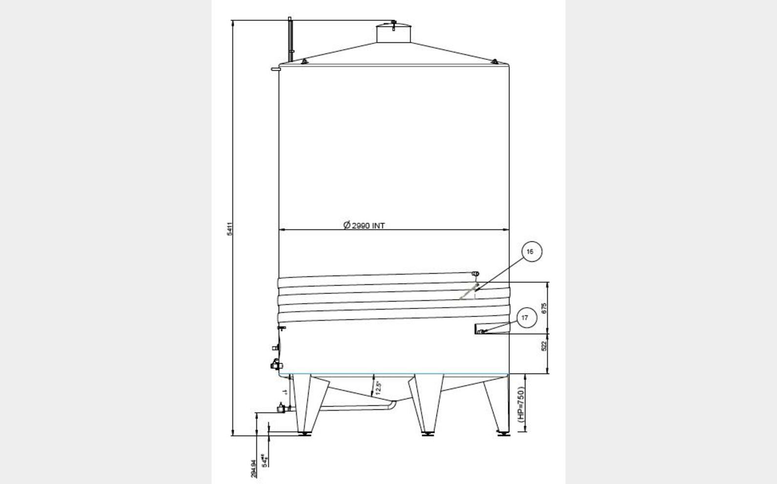 cuve stockage INOX 304L/316L refroidit 6,34 m2 MATERIEL NEUF