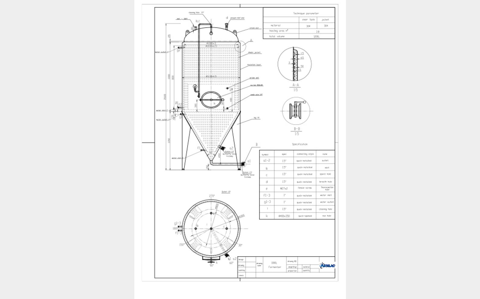 Cuve de fermentation pour la bi&egrave;re INOX 304