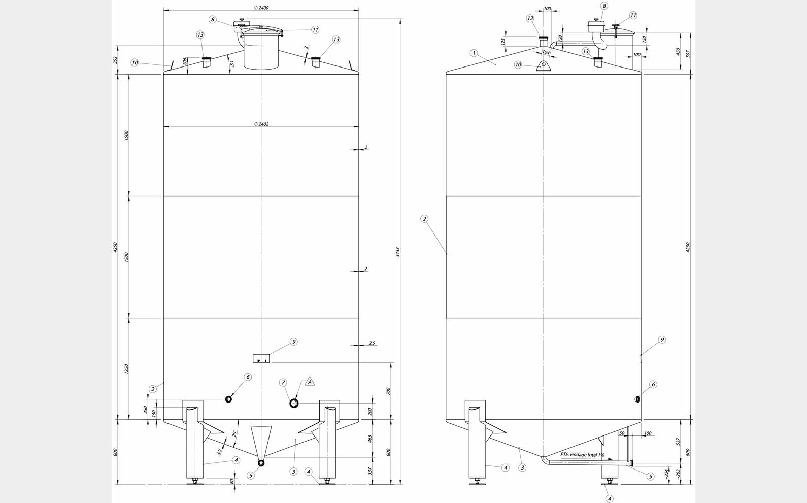 cuve INOX 304L ferm&eacute;e sur pieds MATERIEL NEUF
