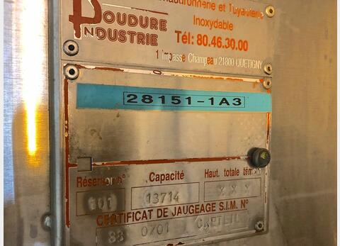Cuve inox 316 fond conique sur pieds - 13.500 litres