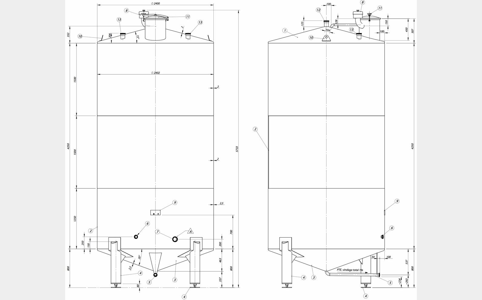 cuve INOX 316L ferm&eacute;e sur pieds MATERIEL NEUF