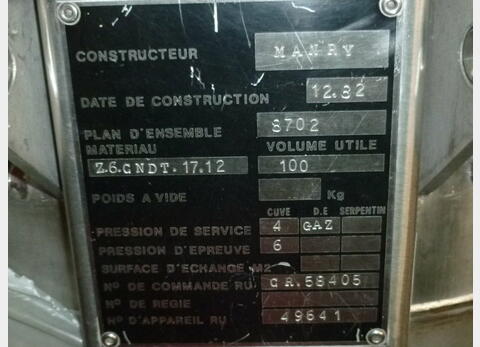 Cuve de mélange en INOX 316 Ti - Volume : 100 litres