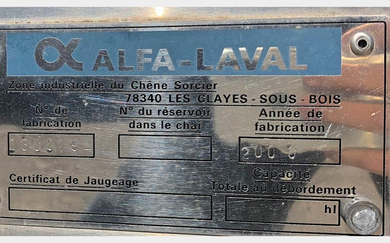 Tank &agrave; lait inox PU0118 Type : RVS ALFA LAVAL