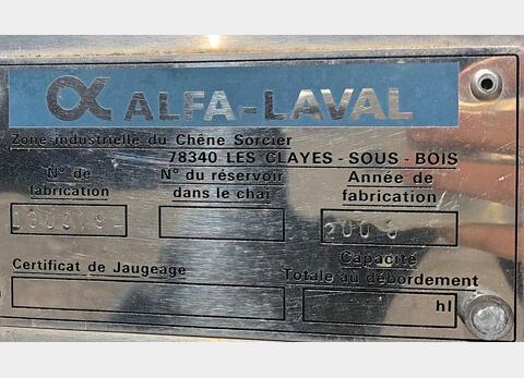 Tank &agrave; lait inox PU0118 Type : RVS ALFA LAVAL