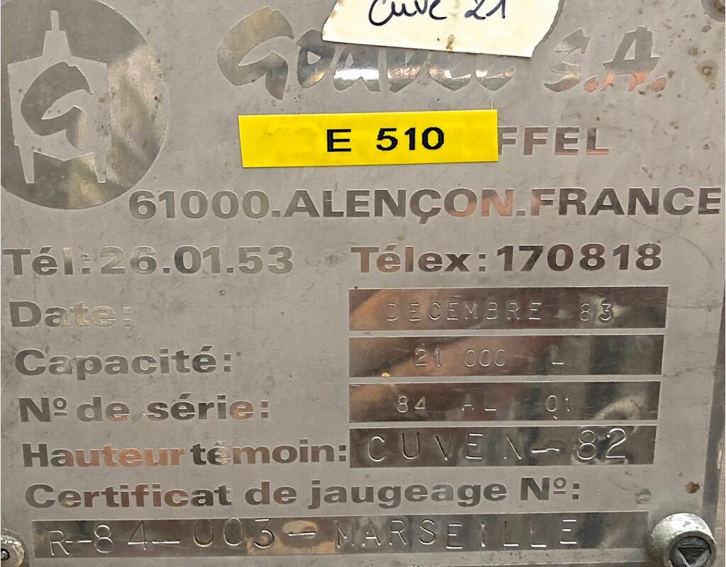 Cuve inox 316 sur pieds - 21.000 litres