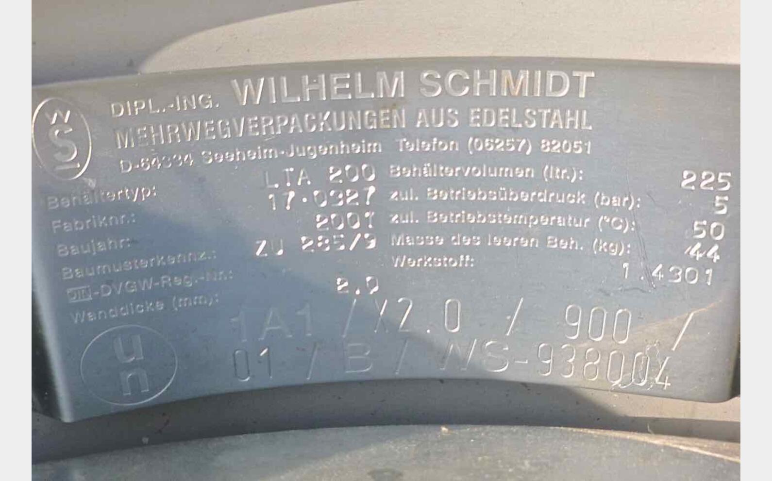 Cuve inox Marque : WILHELM SCHMIDT