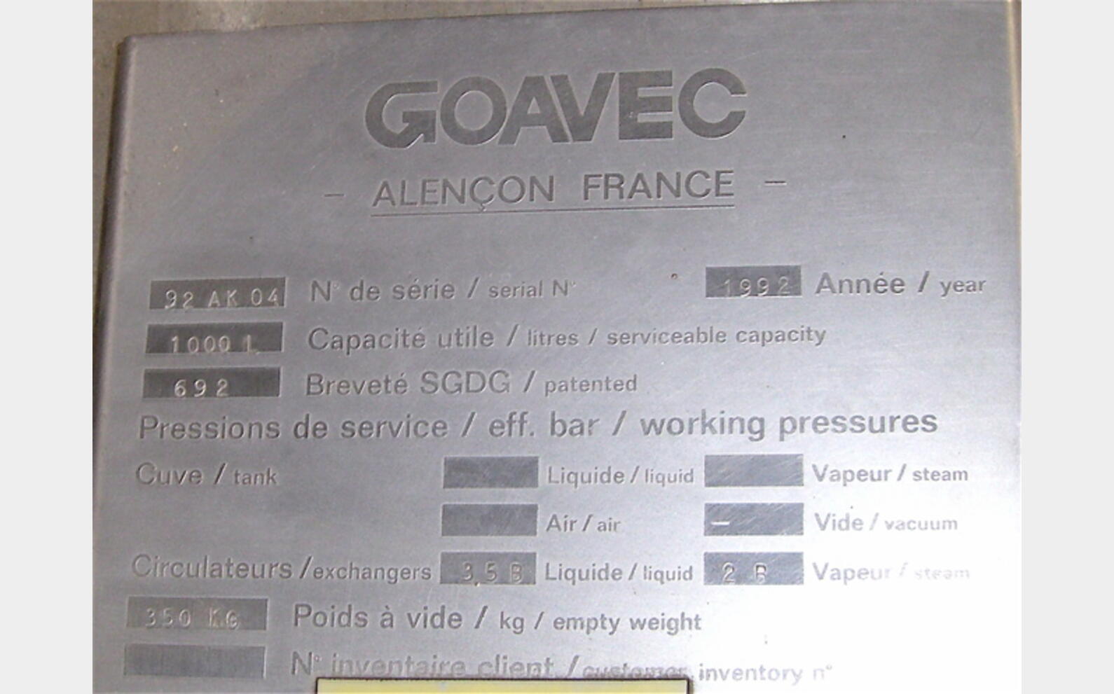 cuve isol&eacute;e avec circuit coquill&eacute; INOX Marque GOAVEC