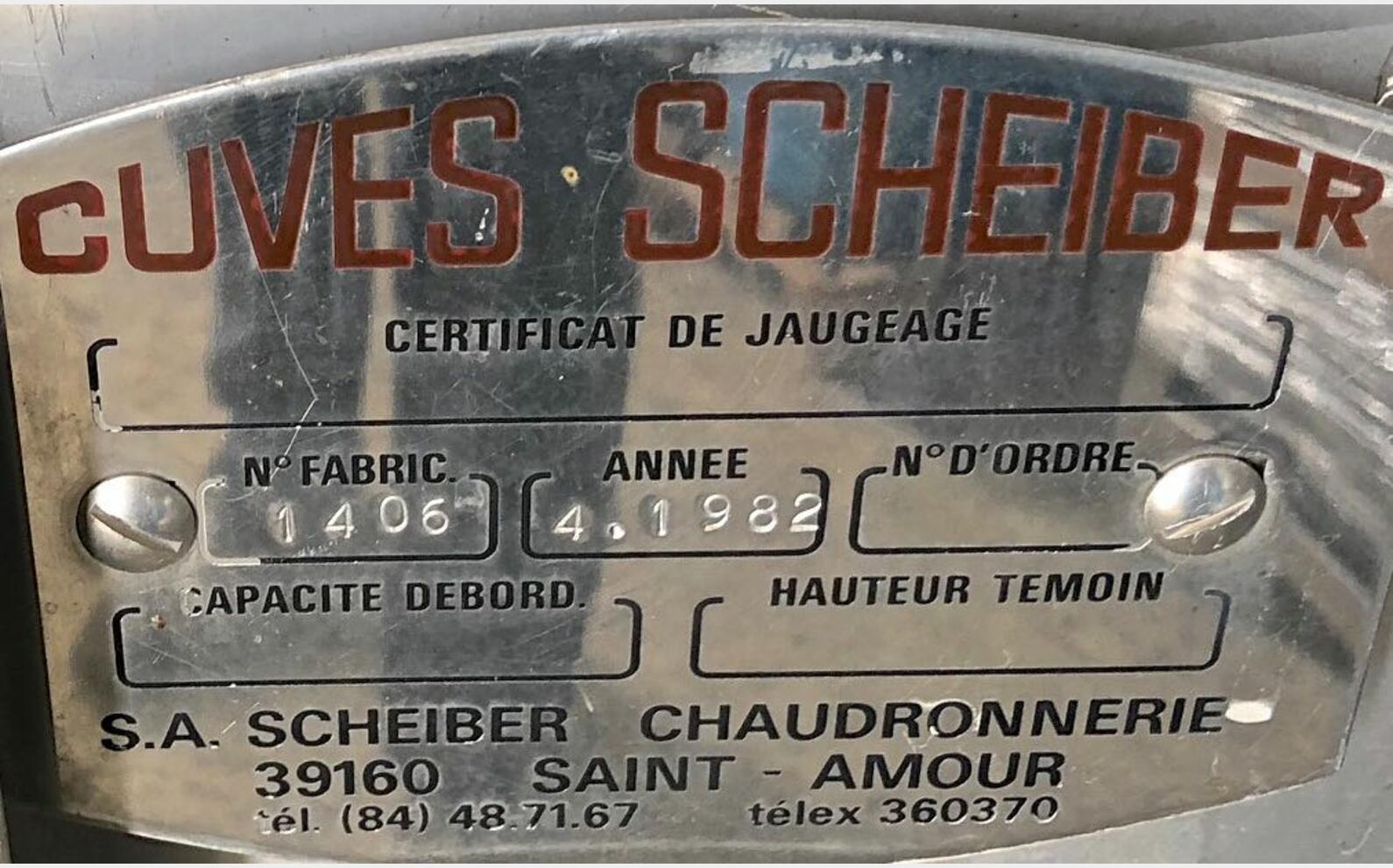 Cuve stockage inox Marque : SCHEIBER