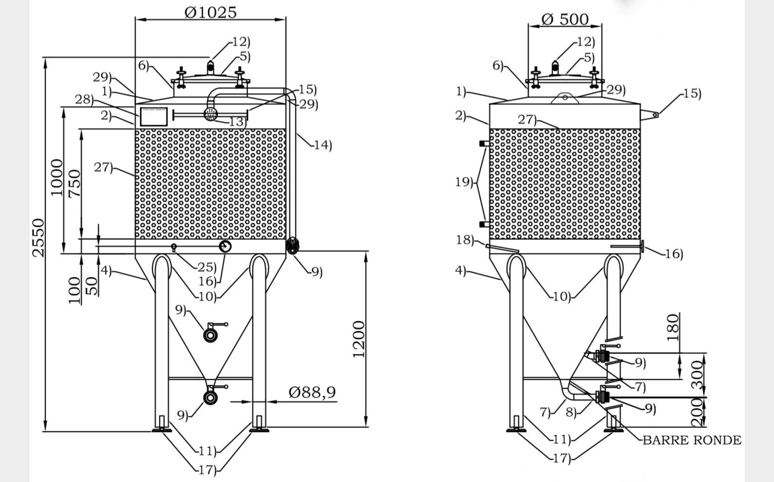 Cuve ferm&eacute;e sur pieds cylindro conique MATERIEL NEUF