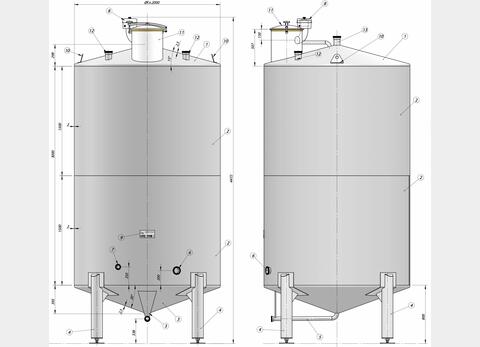 Cuve fermée sur pieds en INOX 304L - Volume : 10 200 litres