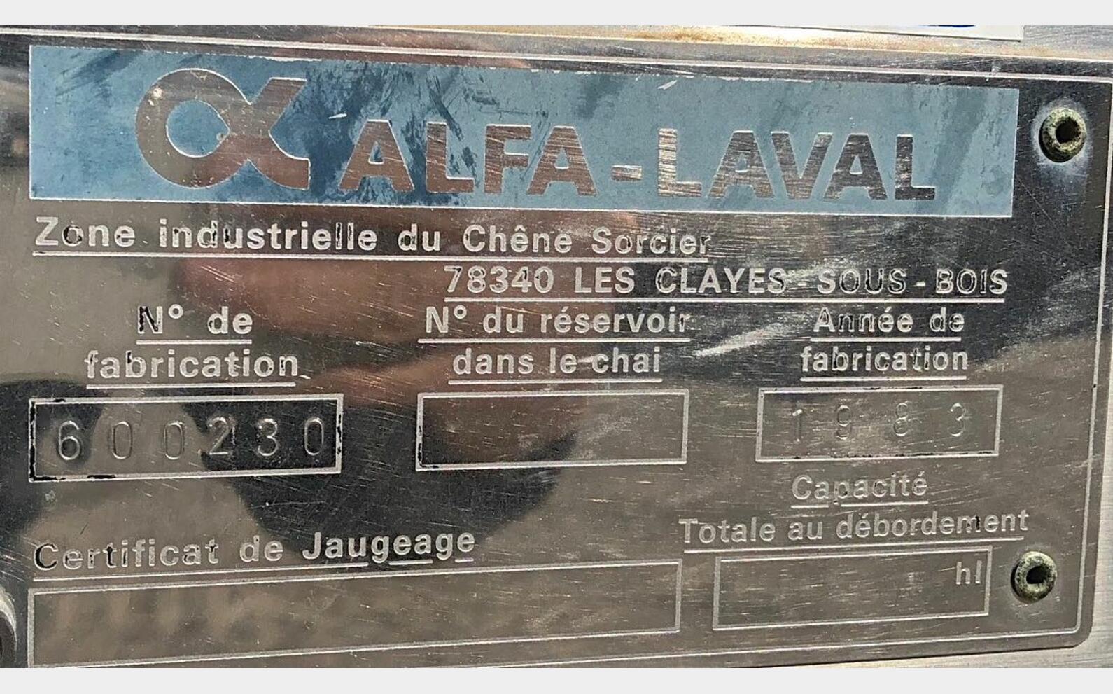 Tank &agrave; lait inox PU0118 Type : RVS ALFA LAVAL