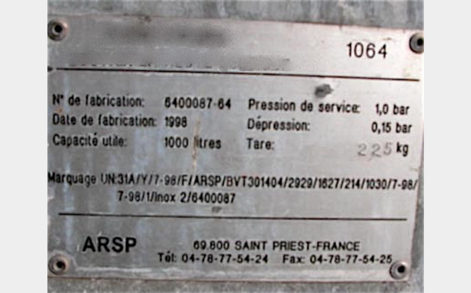 1.000 L Volume 1.000 L - ann&eacute;e 1998 Prov.cosm&eacute;tique , Marque ARSP