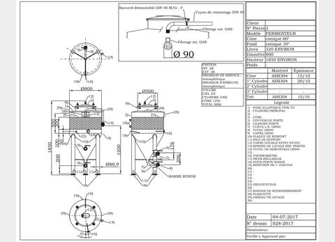 304 stainless steel vat - Closed on feet - Cylindro-conical