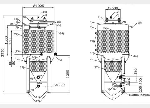 304 stainless steel tank - Closed - Cylindro-conical