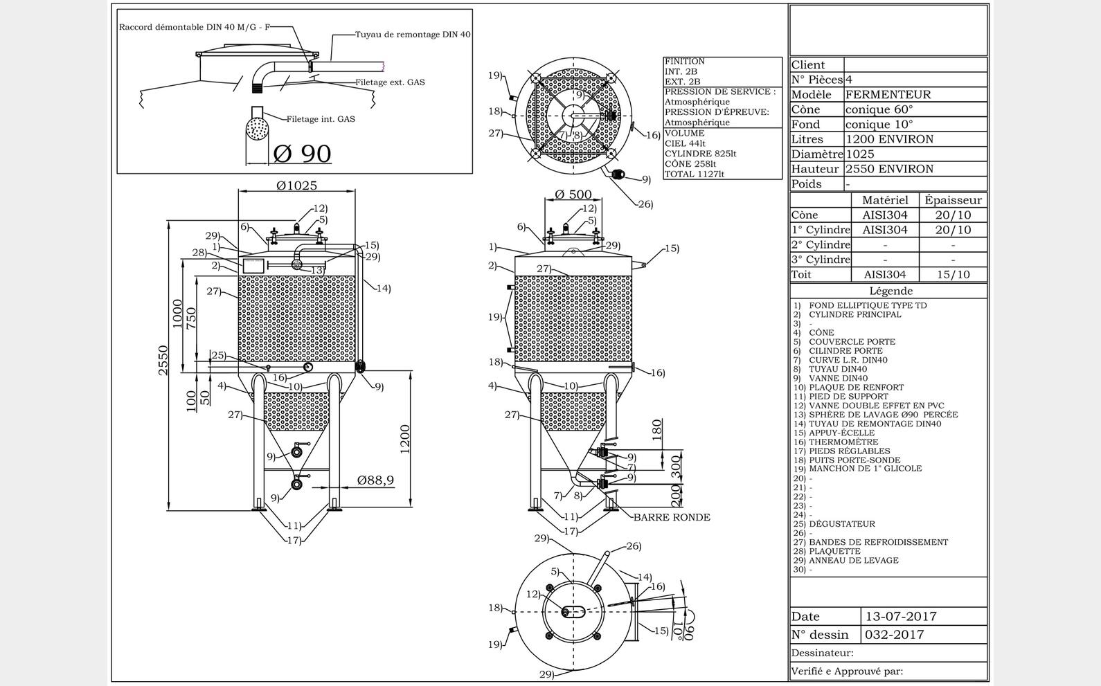 Closed cylindrical conical tank 12 HL (1200 liters) ARSILAC
