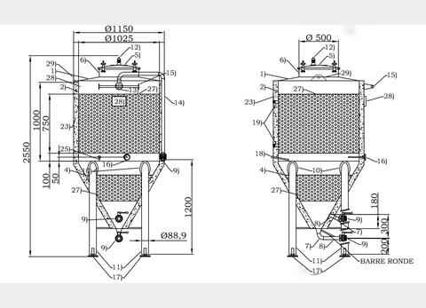 304 stainless steel tank - Cylindro-conical 12 HL (1200 litres) ARSILAC