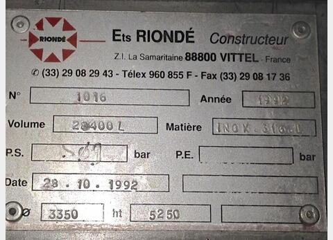 Cuve inox 316L - Agit&eacute;e 280 HL (28 000 Litres)