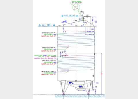 Cuve de stockage inox 316L - Volume : 101 hectos (10100 litres)