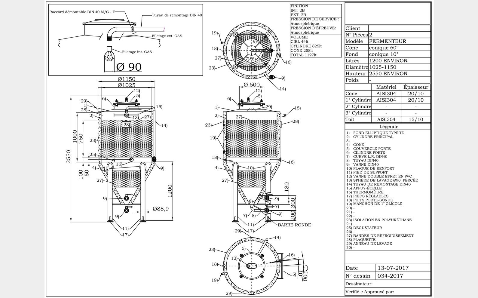 304 stainless steel tank - Cylindro-conical 12 HL (1200 litres) ARSILAC