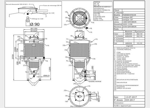 304 stainless steel tank - Cylindro-conical 12 HL (1200 litres) ARSILAC