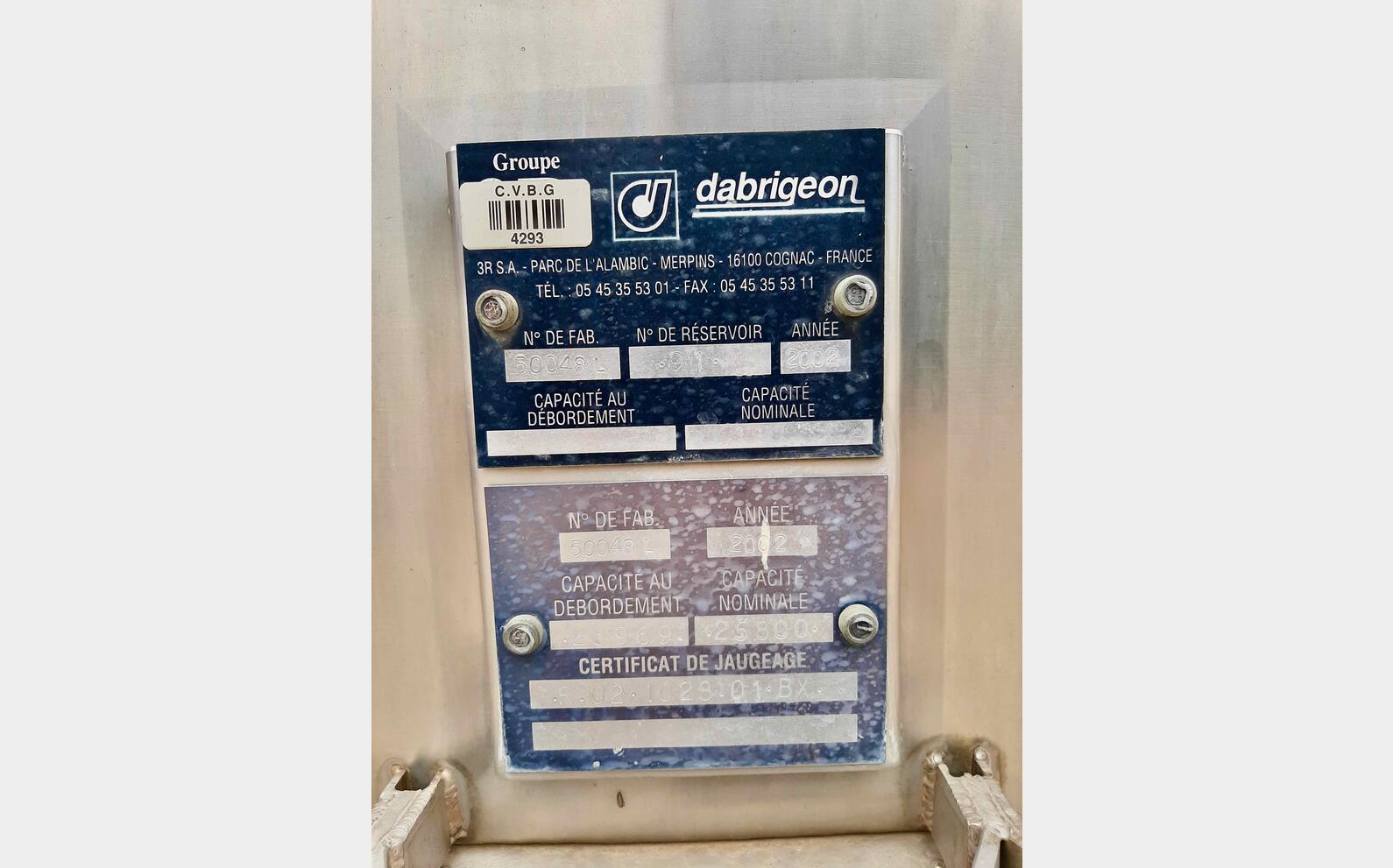 Stainless steel tank - On feet 260 HL (26 000 liters) DABRIGEON