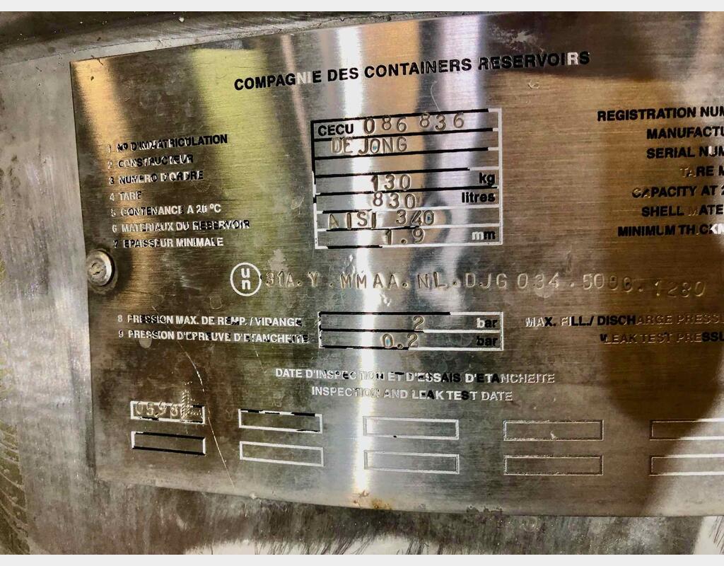 Container - 304L stainless steel 8,3 HL (830 liters) DEJONG