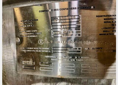 Conteneur INOX 304L 8.3 HL (830 litres) DE JONG