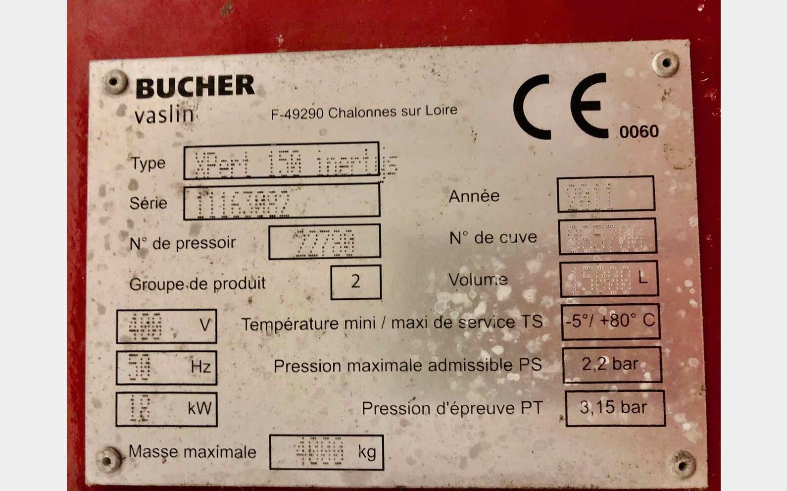 Pneumatic press - Xpert 150  150 HL (15 000 litres) BUCHER VASLIN