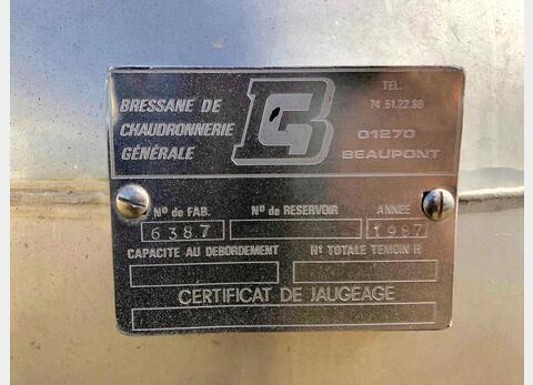 Stainless steel tank - With cooling plates 170 HL (17 000 liters)