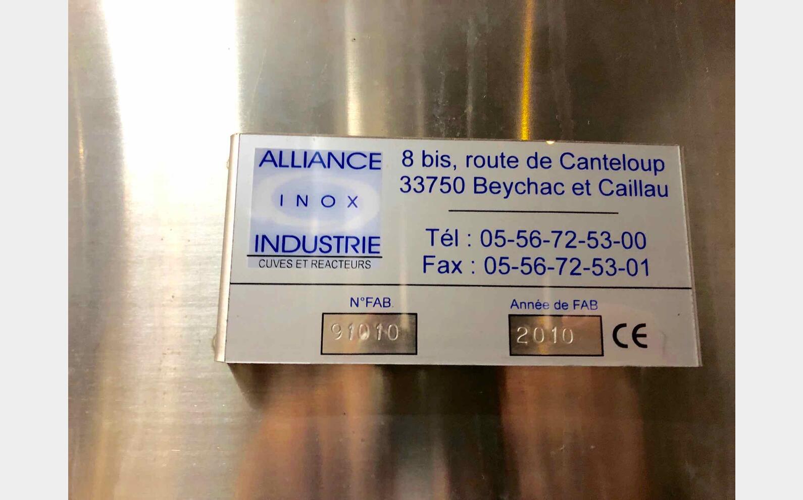 Cuve inox sur pieds 100 HL (10 000 Litres) ALLIANCE INOX