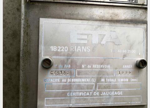 Cuve stockage inox 316L sur radier ETA