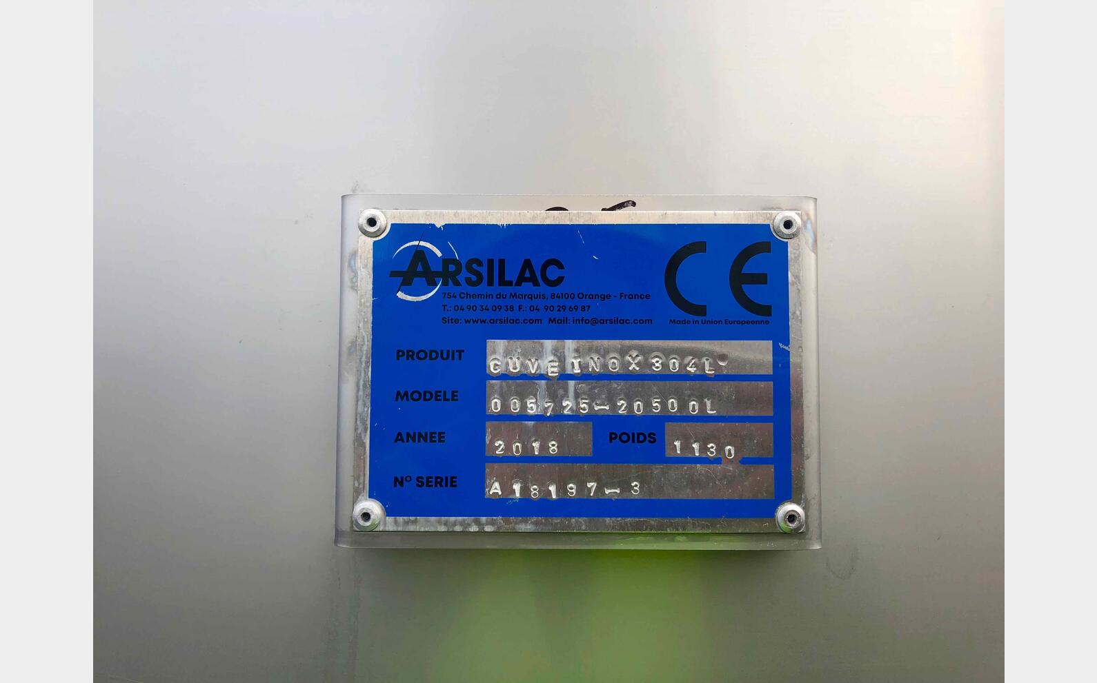 304L stainless steel storage tank 205 HL (20500 liters) ARSILAC