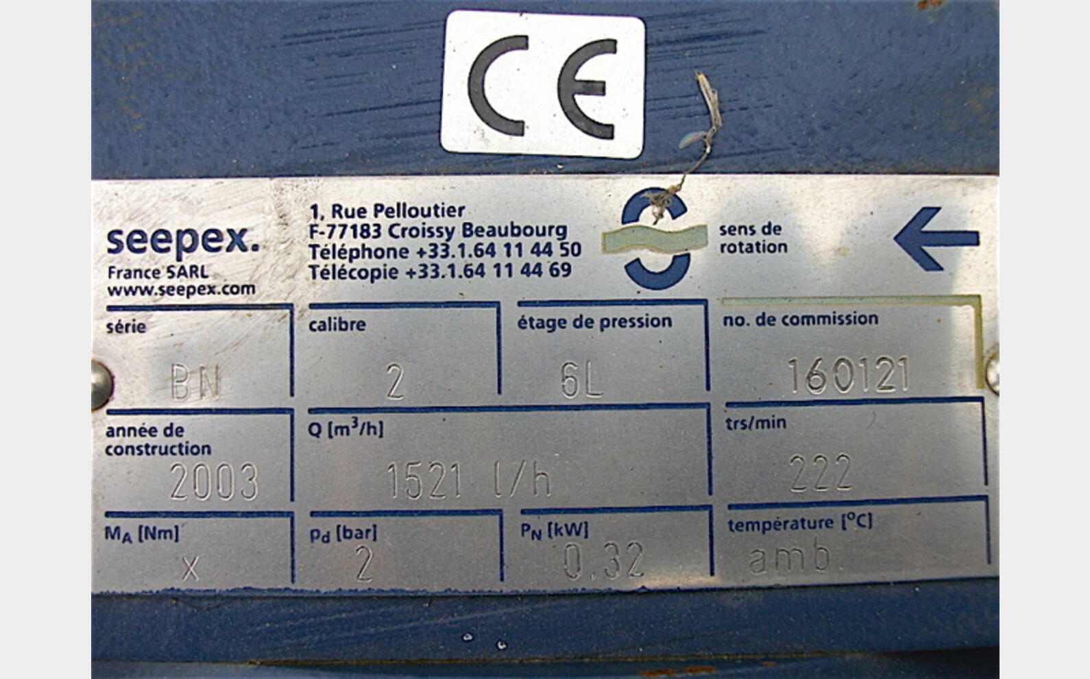 pompe &agrave; rotor excentr&eacute; Ann&eacute;e : 2003 Marque : SEEPEX