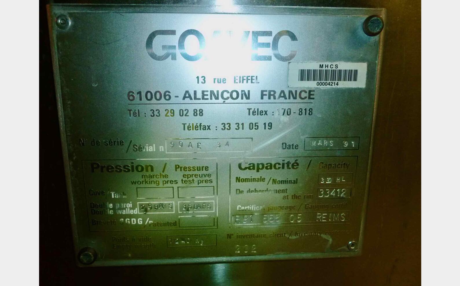316L stainless steel tank - Fermentation 330 HL (33 000 liters) GOAVEC