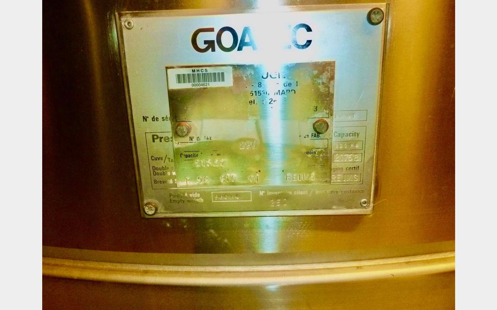 316L stainless steel tank - Fermentation 220 HL (22 000 liters) GOAVEC