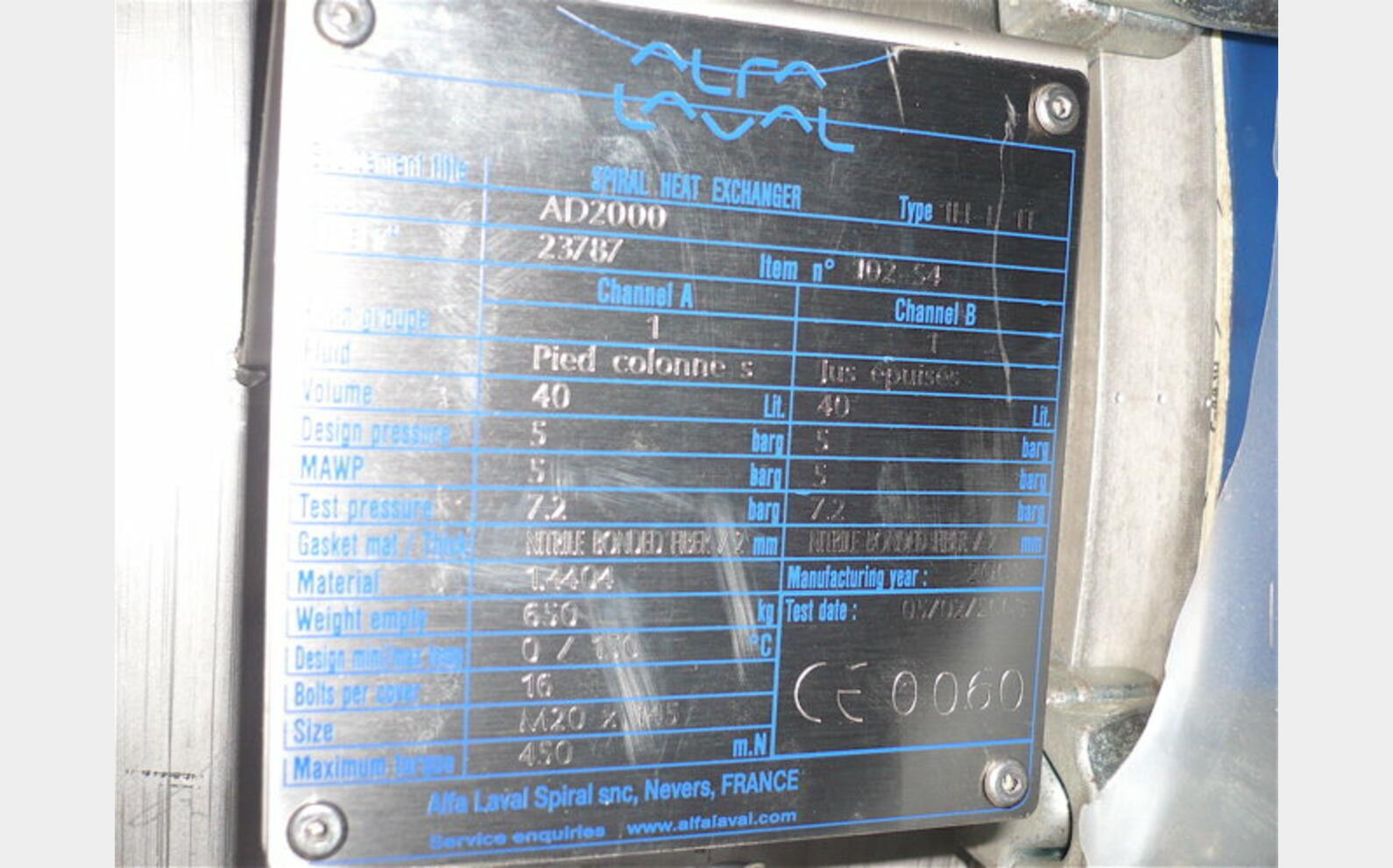 &eacute;changeur &agrave; spirale Type : 1H-L-1T INOX 316L (1.4404)