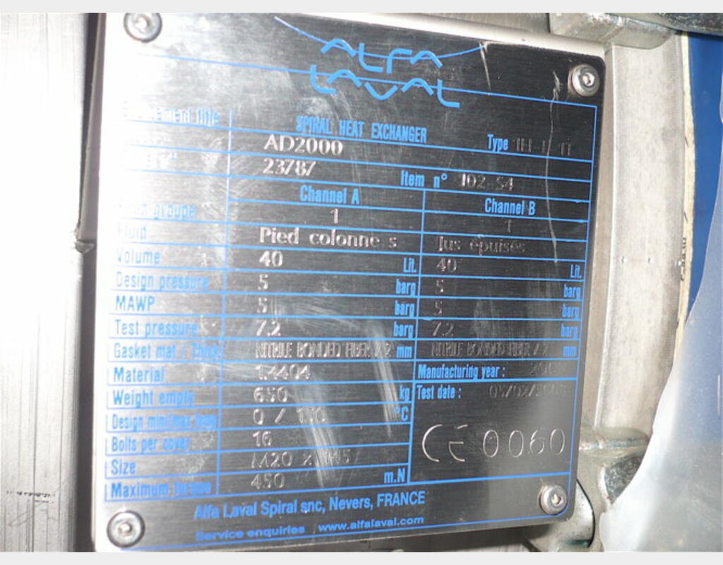 Echangeur de chaleur en spirale - Marque : ALFA LAVAL