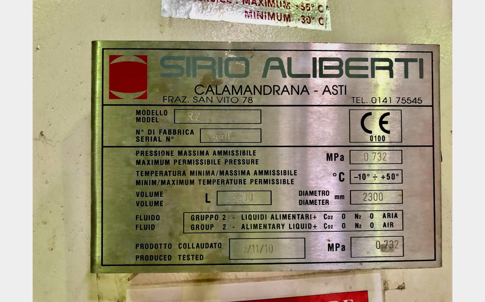 Cuve acier rev&ecirc;tu - Prise de mousse 215 HL (21 500 litres) SIRIO ALIBERTI