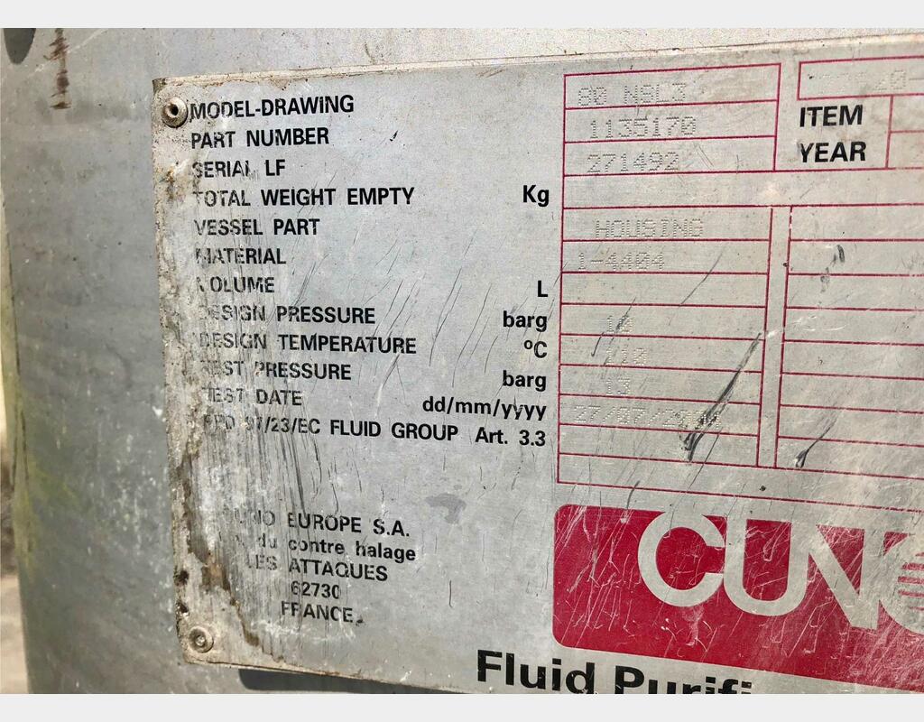Filtre a  cartouche CUNO - Volume (estimatif) : 1000 litres